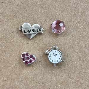 Origami Owl charms heart changed purple clock hex stone NWOT